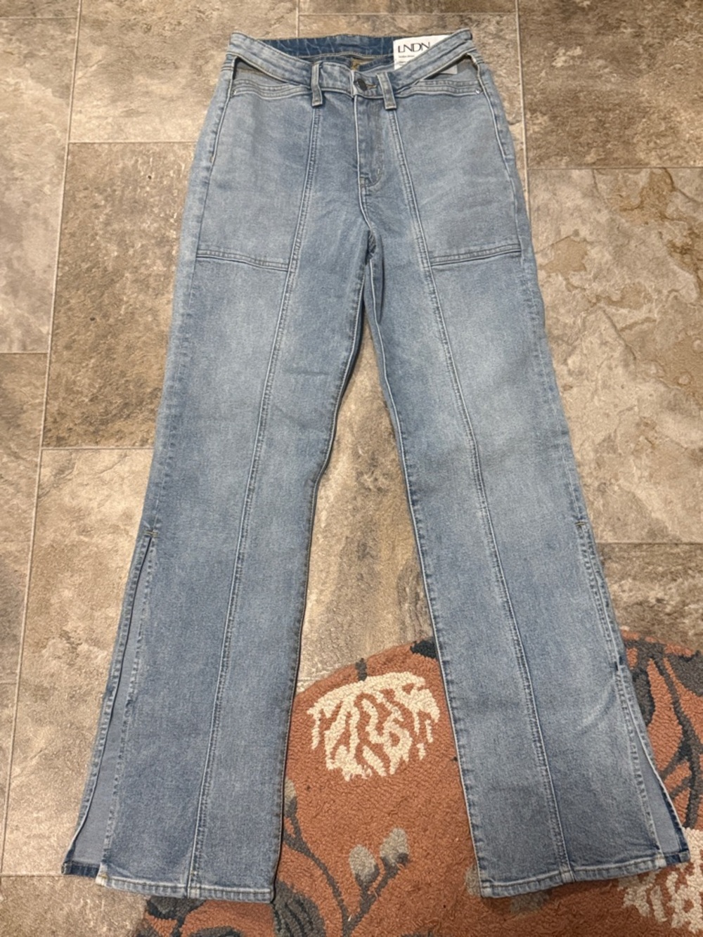 LNDN Landon Denim Faded Indigo Wash Cut Out Side Split Hem Jeans